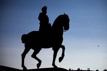 statue of general on horse with one leg up