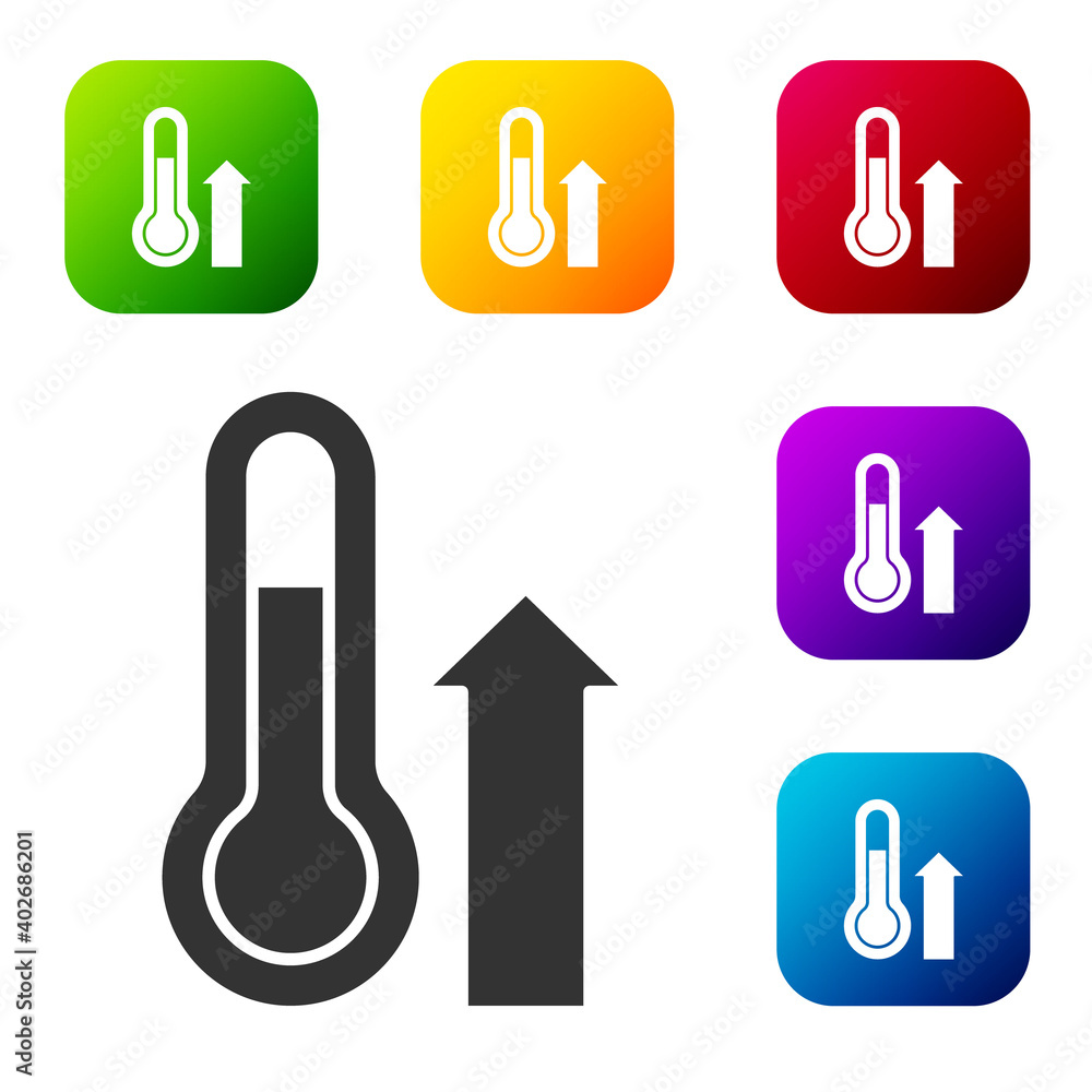 Poster black meteorology thermometer measuring icon isolated on white background. thermometer equipment sho