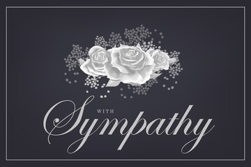 Grayscale silver rose bouquet on black background vector sympathy template - obrazy, fototapety, plakaty
