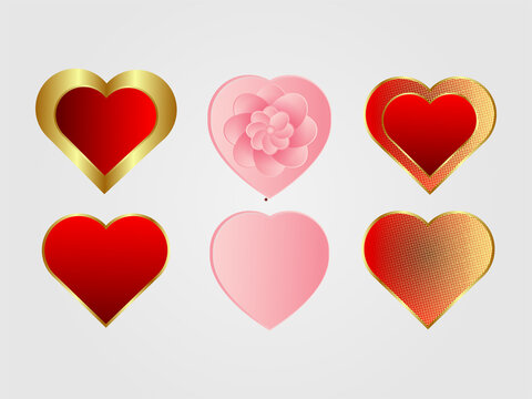A collection of realistic heart designs to symbolize love on Valentine's Day