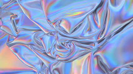 Abstract 3d rendering. Digital fabric. Sci-fi background. Holographic neon foil. Rainbow reflection.