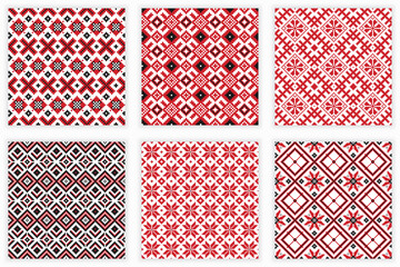 Slavic folk embroidery seamless patterns set