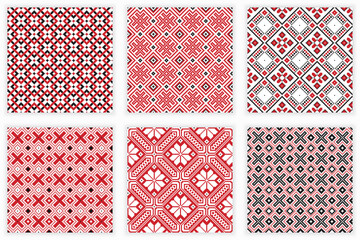 Slavic folk embroidery seamless patterns set