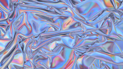 Abstract 3d rendering. Digital fabric. Sci-fi background. Holographic neon foil. Rainbow reflection.