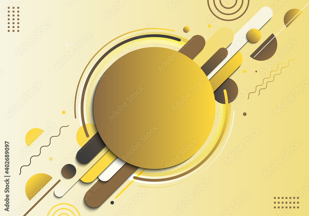 Poster Abstract yellow geometric circle pattern composition rounded line shapes diagonal transition background