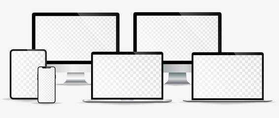 Set modern computer, Screen mockup. monitor, laptop, tablet and smartphone