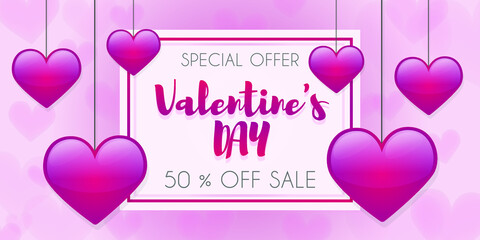 Special Offer Valentine's Day Card Abstract Banner Template. Background Love Holidays. Vector Horizontal Design.