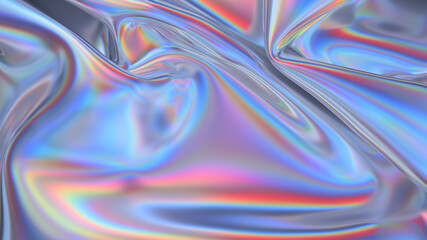 Abstract 3d rendering. Digital fabric. Sci-fi background. Holographic neon foil. Rainbow reflection.