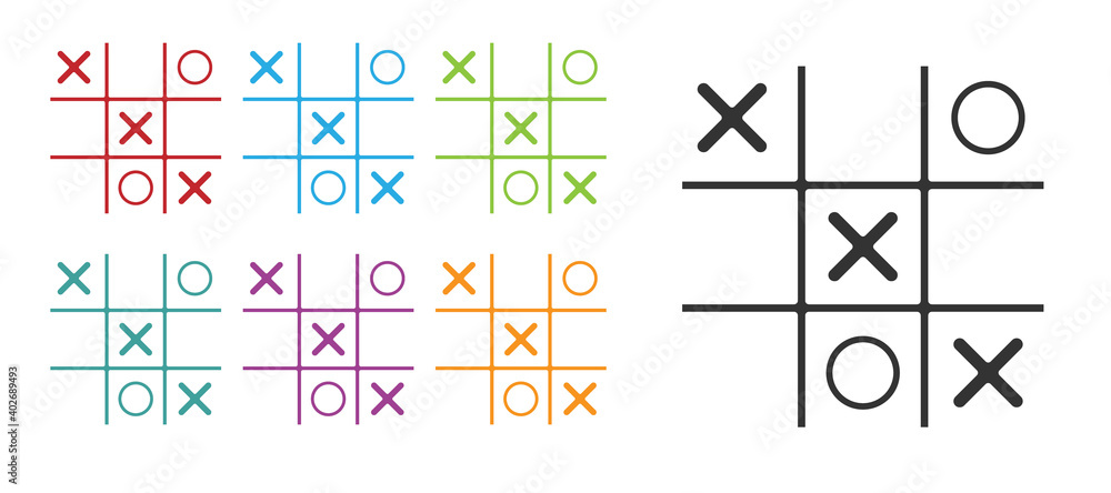 Poster black tic tac toe game icon isolated on white background. set icons colorful. vector.
