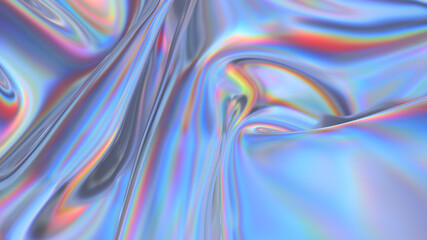 Abstract 3d rendering. Digital fabric. Sci-fi background. Holographic neon foil. Rainbow reflection.