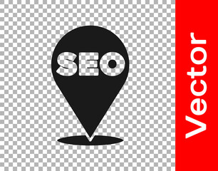 Black SEO optimization icon isolated on transparent background. Vector.