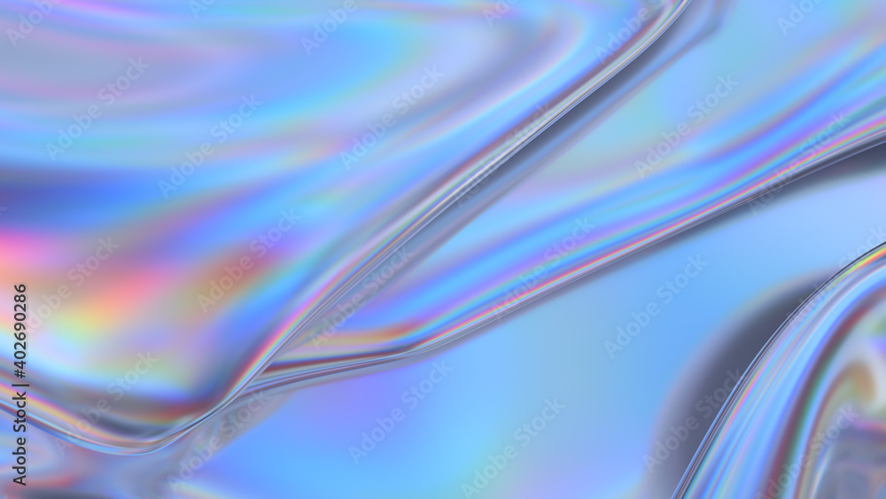Poster abstract 3d rendering. digital fabric. sci-fi background. holographic neon foil. rainbow reflection.
