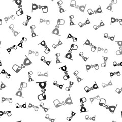 Black Water bucket extinguishing a fire icon isolated seamless pattern on white background. Vector.