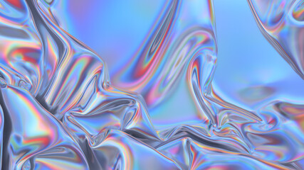 Abstract 3d rendering. Digital fabric. Sci-fi background. Holographic neon foil. Rainbow reflection.
