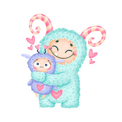 Illustration of cute cartoon valentines day monster isolated on white background