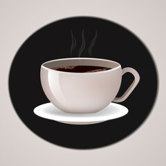 Coffee cup logo. Volumetric 3D icon of a coffee cup. Hot coffee. Vector illustration