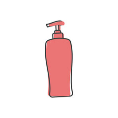 Vector icon of hair shampoo, bath gel. Body care. Symbol of purity cartoon style on white isolated background.