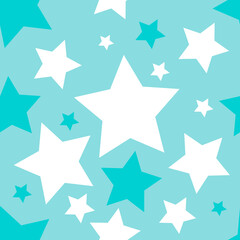 Blue and white, full of stars on blue background seamless pattern