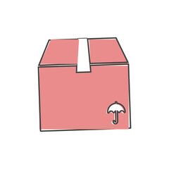 Shopping delivery box vector icon on cartoon style on white isolated background.