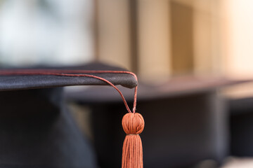 Rearview of the university graduates line up for degree award in university graduation ceremony....