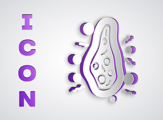 Paper cut Bacteria icon isolated on grey background. Bacteria and germs, microorganism disease causing, cell cancer, microbe, virus, fungi. Paper art style. Vector.