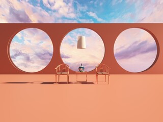 3d rendering of moden abstract chinese interior style with earth tone scheme
