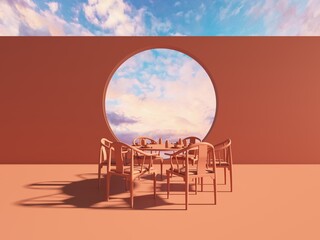 3d rendering of moden abstract chinese interior style with earth tone scheme