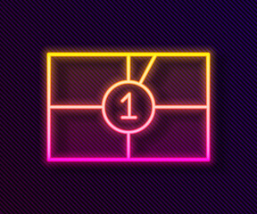 Glowing neon line Old film movie countdown frame icon isolated on black background. Vintage retro cinema timer count. Vector Illustration.