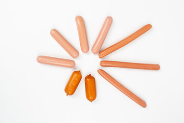 Sausage on white background in studio