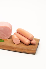 Turkey ham and sausage on white background