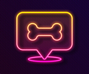 Glowing neon line Dog bone icon isolated on black background. Pets food symbol. Vector.