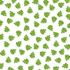 Greenery leafs pattern in doodle style. Hand Drawn Floral Texture, Decorative Leaves. Spring background.