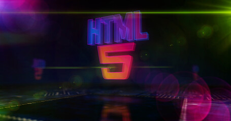 HTML5 programming symbol and processor factory 3d illustration