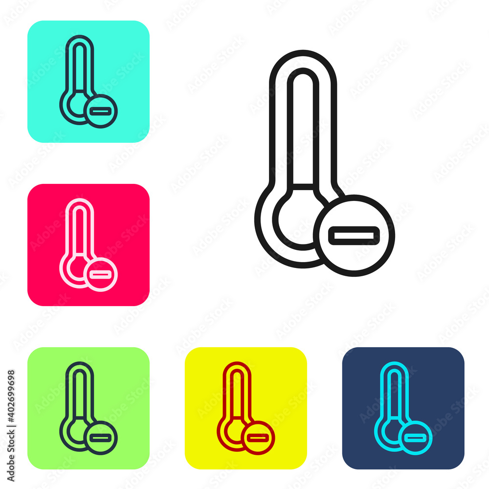 Poster black line meteorology thermometer measuring icon isolated on white background. thermometer equipmen