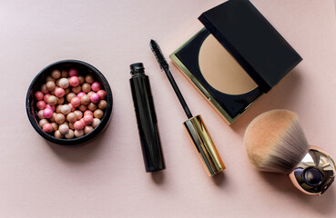 Set of women's make up stuff and accessories, beauty products, powder and other cosmetics. Shopping...