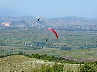 Paragliders flying from Brestovitsa in Bulgaria