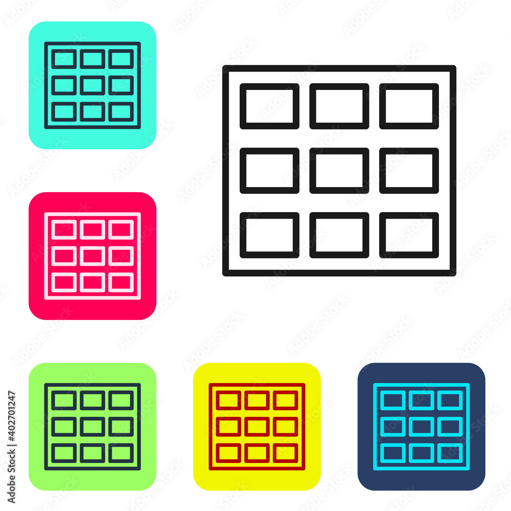 Aufkleber black line chocolate bar icon isolated on white background. set icons in color square buttons. vecto