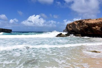 Turbulent Ocean with Waves Crashing Ashore in Aruba