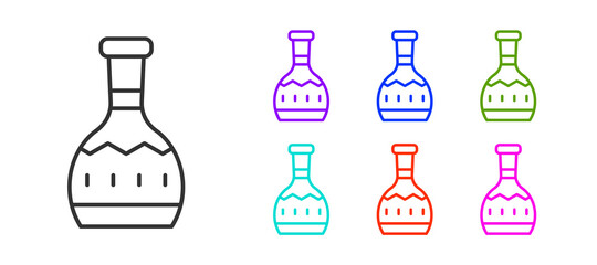 Black line Tequila bottle icon isolated on white background. Mexican alcohol drink. Set icons colorful. Vector.