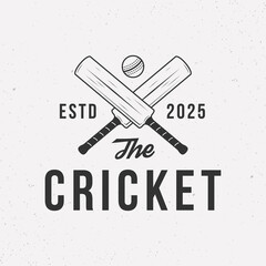 Cricket championship logo, poster for sport event. Trendy cricket logo template with crossed cricket bats and ball. Vector illustration