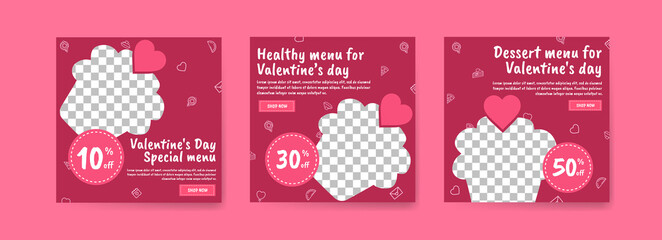 Social media post template for digital marketing and sales promotion on Valentine's Day. Advertising for Valentine's Day special food menus. Nice healthy food for valentine's day