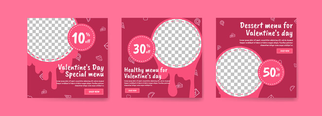 Social media post template for digital marketing and sales promotion on Valentine's Day. Advertising for Valentine's Day special food menus. Nice healthy food for valentine's day