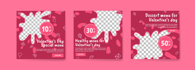 Fototapeta na wymiar Social media post template for digital marketing and sales promotion on Valentine's Day. Advertising for Valentine's Day special food menus. Nice healthy food for valentine's day
