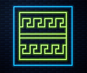 Fototapeta na wymiar Glowing neon line Ancient Greek pattern icon isolated on brick wall background. Vector.