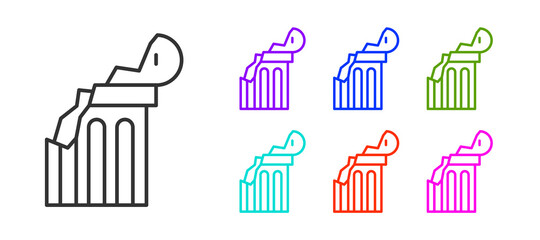 Black line Broken ancient column icon isolated on white background. Set icons colorful. Vector.