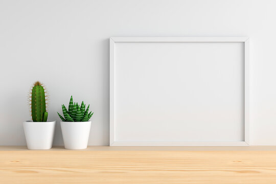 Cactus with frame mockup, 3D rendering