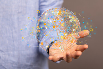 Businessman using data network with his fingers.