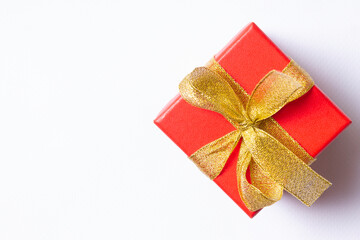 Red gift wrapping. On a white background, top view.