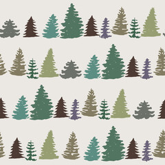 Fototapeta premium Fir tree silhouette hand drawn vector seamless pattern