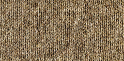 wool in knitted fabric. Coarse natural wool, natural sheep wool color